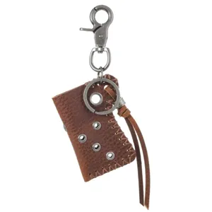 Vintage braune PU Leder Feuerzeug Etui Schlüsselanhänger mit Metallhaken und Naht.
