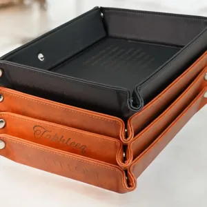 PU leather valet tray desktop organizer collapsible storage box for home office daily use