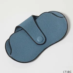 Portable PU leather glasses case detail, blue portable sunglasses storage pouch design.