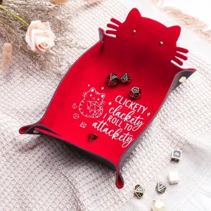 Folding PU Leather Cat Shaped Dice Tray Portable Desktop Storage Organizer With Metal Snaps For Dice Games Desktop Items