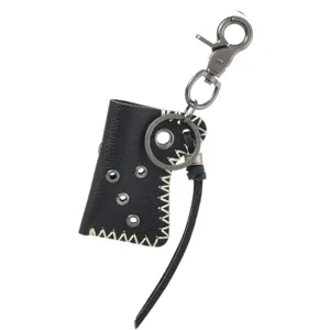 Retro PU Leder Feuerzeug Etui Schlüsselring Anhänger mit Kontrast Handnaht Metallösen