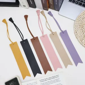 Handmade PU Leather Tassel Bookmarks For Students Office School Minimalist Solid Color Page Marker Book Clips Stationery Gift
