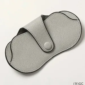 Grey PU leather glasses case with snap button closure, portable travel sunglasses storage pouch.