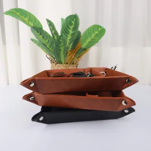 PU leather desktop storage tray collapsible valet tray organizer for office sundries box