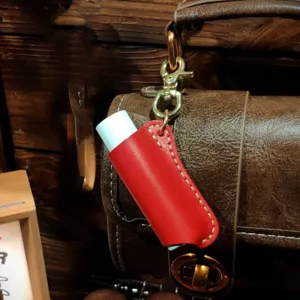 Rode PU lederen lippenbalsem houder sleutelhanger, draagbare vintage lipje beschermhoes