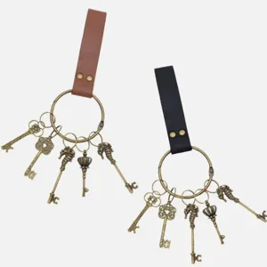 Medieval PU leather keychain retro bronze key ring cosplay costume accessories props set