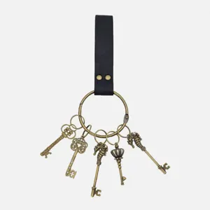 Medieval PU leather key holder vintage brass ring keychain cosplay costume prop accessories