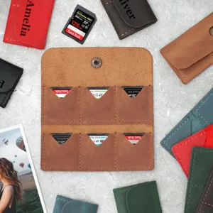 PU lederen SD kaart etui vintage geheugenkaart organizer 6 vakken camera kaart tas