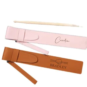 Custom PU leather drum stick bag and wooden drumsticks set, portable storage pouch.