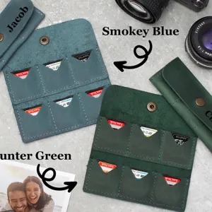 Vintage PU leer SD kaart etui opbergtas met 6 vakken voor geheugenkaarten retro stijl.