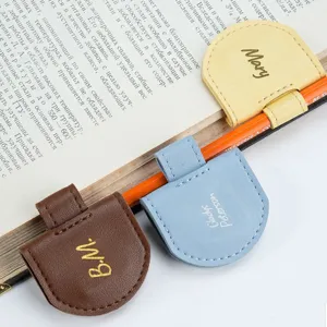 PU leather magnetic bookmark pen holder cute custom stationery page marker reading accessories