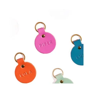Placas de identificación para mascotas de cuero PU redondo con grabado, coloridas.