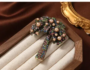 Broche palmier perle champagne vintage, accessoire de broche de manteau de luxe.