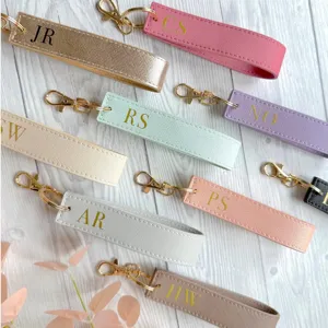 Modern PU Leather Wristlet Keychain Strap With Gold Alloy Metal Clasp Minimalist Car Key Ring Holder Charm Pendant For Unisex Daily Decoration