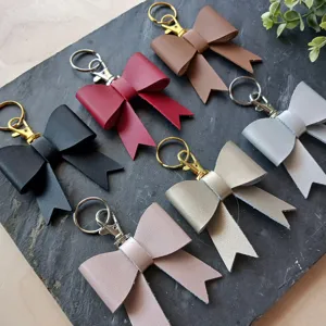 Cute PU Leather Bowknot Keychain Sweet Bag Ornament Minimalist Key Ring Bow Pendant Charm Holder For Women Girls Gift Car Key Accessories