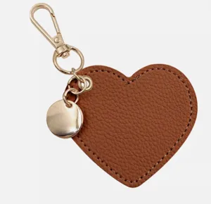Herz Leder Schlüsselanhänger Tasche Anhänger, braunes PU Leder mit goldener Metallbeschlag.