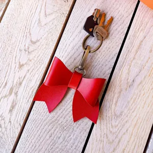 Red PU leather bow keychain sweet bag charm cute pendant accessory for keys and handbags