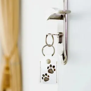 Cute pet hair memorial keychain PU leather square cat dog keepsake storage bag pendant main