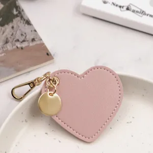 Rosa Herz Leder Schlüsselanhänger Tasche Anhänger süße goldene Hardware Accessoires Schlüsselring