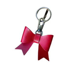 Sweet red PU leather bowknot keychain bag charm minimalist cute keyring accessories for women