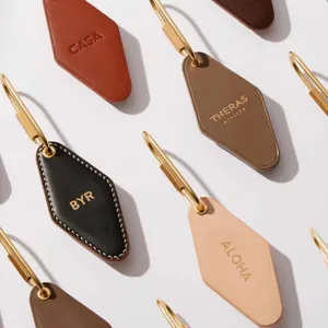 Vintage PU Leather Rhombus Keychain With Brass Keyring Retro Diamond Shaped Key Ring For Car Home Keys Unisex Accessories