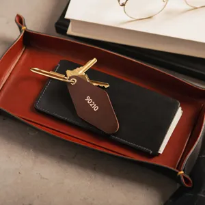PU leather keychain with brass ring diamond hotel key tag retro lifestyle design accessories