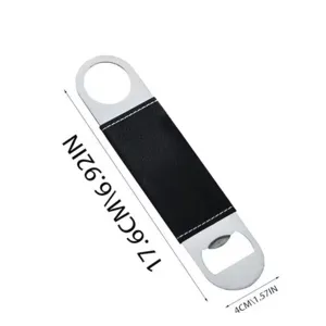 Apribottiglie per birra piatto in acciaio inossidabile e pelle PU retro con dettagli.