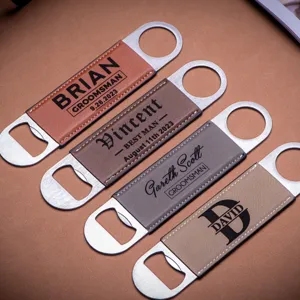Apribottiglie birra in pelle PU personalizzato, utensile da bar in acciaio inciso.