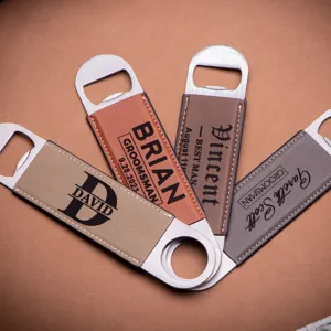 Apribottiglie in pelle PU personalizzato con incisione, apribirra retrò in acciaio inossidabile.