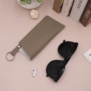 Detail view of portable PU leather glasses pouch with metal spring ring, anti-scratch sunglasses or.