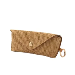Woven straw glasses case portable thicked sunglasses storage bag minimalist box