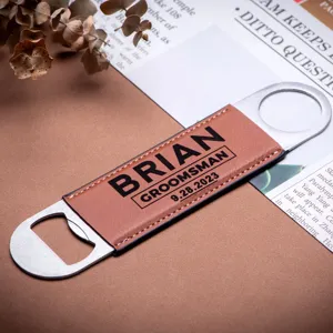 Apribottiglie da birra in metallo e pelle PU retro con incisione laser personalizzata.
