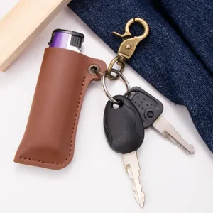 Portables Retro Leder Feuerzeug Schutzhufe Etui mit Schlusselanhanger, braunes Leder Zubehor.