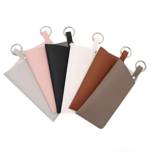 PU leather glasses case with spring ring, portable anti-scratch sunglasses storage bag.