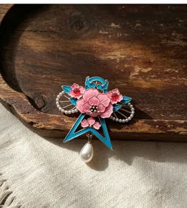 Exquise broche pivoine émail style chinois rétro bleu accessoire de vêtement cadeau