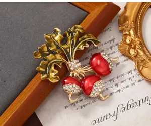 Broche colgante de verdura esmaltada vintage lujo diamantes de imitación planta abrigo