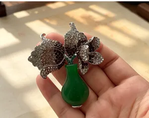 French full diamond tulip vase brooch delicate crystal flower pin coat accessory luxury jewelry