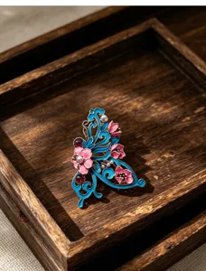 Broche papillon emaillee style chinois epingle florale retro pour vetement hanfu qipao