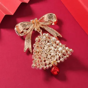 Christmas bow pearl bell brooch pin festive elegant holiday jewelry gift accessory