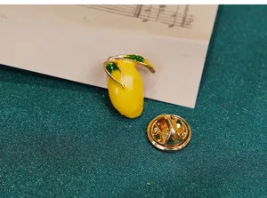 Exquisite enamel lemon brooch pin detail, cute fruit badge lapel pin for women and girls.