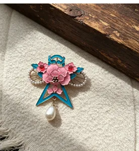 Superbe broche pivoine émail style chinois rétro hanfu épingle qipao accessoire.