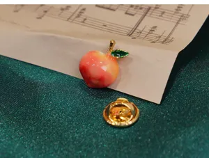 Mini glazed fruit peach brooch metal enamel pin lapel badge cute clothing accessory for daily wear