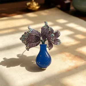 French style full diamond vase tulip brooch personalized light luxury flower pin for coat