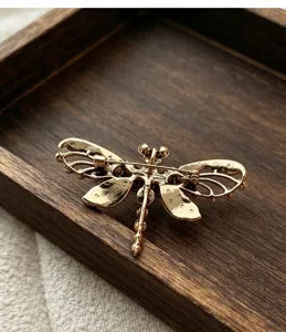 Gros plan d'une broche libellule doree, elegant accessoire de bijoux insecte style retro.