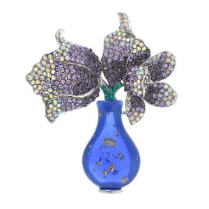 French style full rhinestone vase tulip brooch luxury flower pin coat accessories jewelry