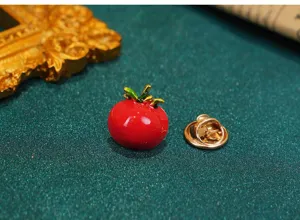 Exquisite tomato enamel brooch pin, cute fruit collar badge for stylish women and girls apparel.