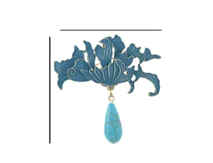 Chinese style imitation cloisonne wave brooch with turquoise teardrop pendant for women.