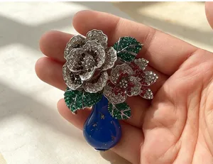 Broche vase de fleurs en strass exquise luxueux cristal pivoine corsage épingle