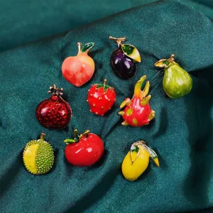 Mini Fruit Brooch Zinc Alloy Glaze Pins Mangosteen Pear Strawberry Pomegranate Durian Badges Lapel Pins Anti-exposure Jewelry Gift