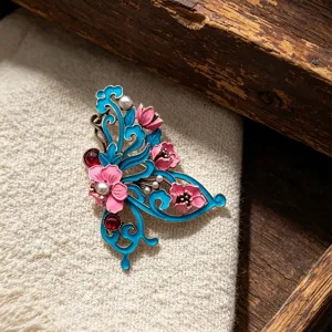 Broche Pivoine en Émail Cloisonné Style Nouveau Chinois Papillon Libellule Fleur Broche pour Qipao Hanfu Accessoire Femme Bijoux
